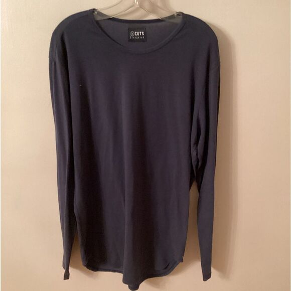 CUTS CLOTHING SIZE XL NAVY BLUE ELONGATED LONG SLEEVE CREW NECK T SHIRT - Picture 2 of 7